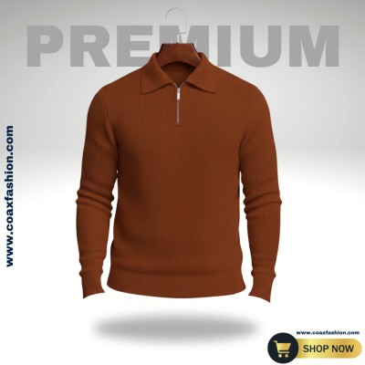 Men's Rib high Neck Sweater (Half zipper)