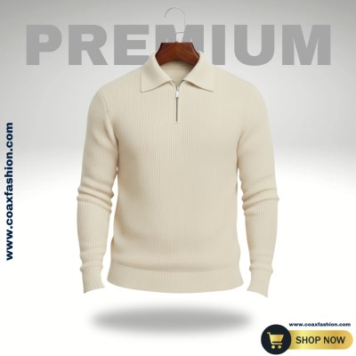 Men's Rib high Neck Sweater (Half zipper)