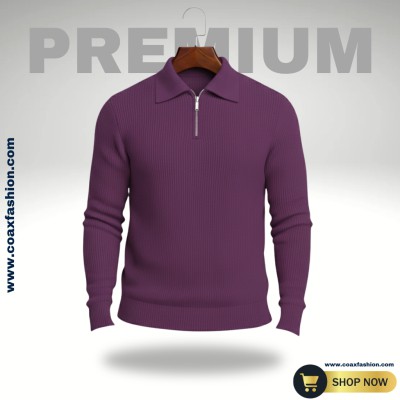 Men's Rib high Neck Sweater (Half zipper)