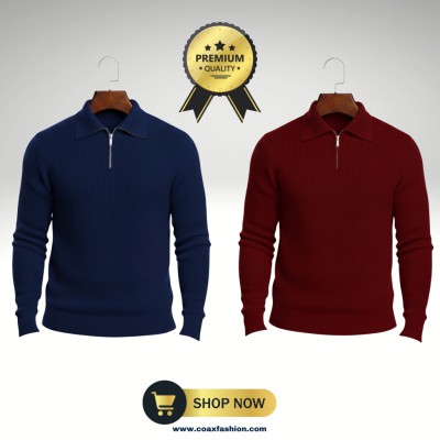 2 Pc combo men's Rib high Neck Sweater (Half zipper)