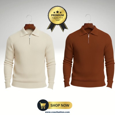 2 Pc combo men's Rib high Neck Sweater (Half zipper)