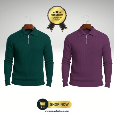 2 Pc combo men's Rib high Neck Sweater (Half zipper)