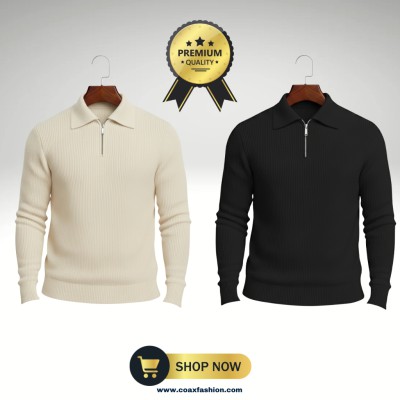2 Pc combo men's Rib high Neck Sweater (Half zipper)