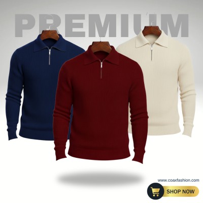 3 Pc combo men's Rib high Neck Sweater (Half zipper)