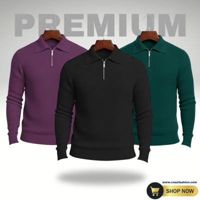 3 Pc combo men's Rib high Neck Sweater (Half zipper)
