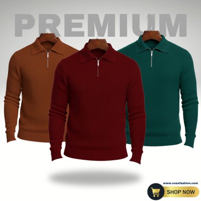 3 Pc combo men's Rib high Neck Sweater (Half zipper)