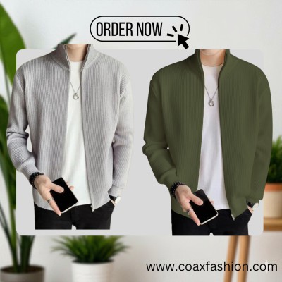 2 pc Full Zipper Ribbed Jacket.