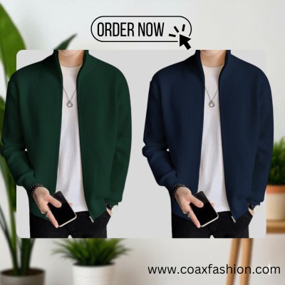 2 pc Full Zipper Ribbed Jacket.