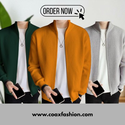 3 pc Full Zipper Ribbed Jacket.