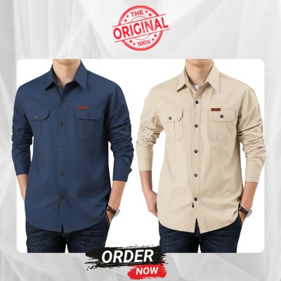 2 Pc Combo Double Pocket Full Sleeves Panel Shirt