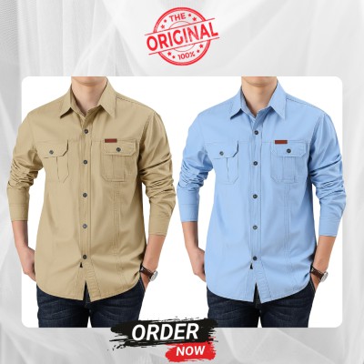 2 Pc Combo Double Pocket Full Sleeves Panel Shirt