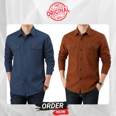 2 Pc Combo Double Pocket Full Sleeves Panel Shirt