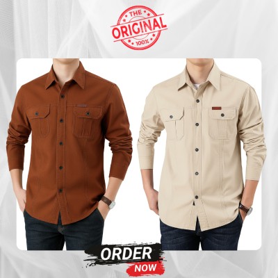 2 Pc Combo Double Pocket Full Sleeves Panel Shirt