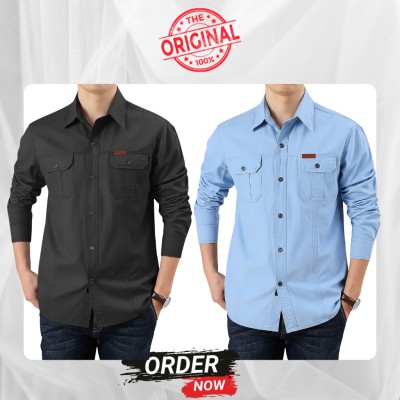 2 Pc Combo Double Pocket Full Sleeves Panel Shirt