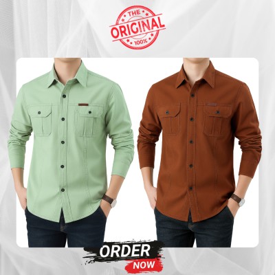 2 Pc Combo Double Pocket Full Sleeves Panel Shirt