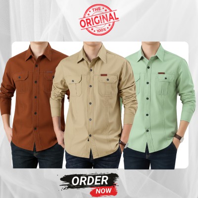 3 Pc Combo Double Pocket Full Sleeves Panel Shirt