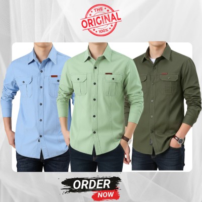 3 Pc Combo Double Pocket Full Sleeves Panel Shirt