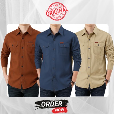 3 Pc Combo Double Pocket Full Sleeves Panel Shirt