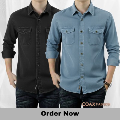 2 Pc Combo Premium Double Pocket Denim Shirt