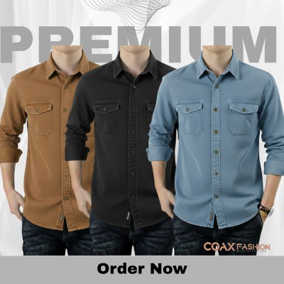 3 Pc Combo Premium Double Pocket Denim Shirt