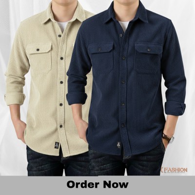 2 Pc Combo Corduroy Fabrics Double pocket long sleeve shirt