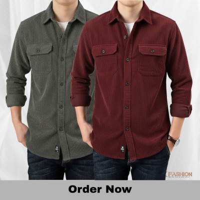 2 Pc Combo Corduroy Fabrics Double pocket long sleeve shirt