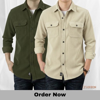 2 Pc Combo Corduroy Fabrics Double pocket long sleeve shirt
