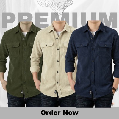 3 Pc Combo Corduroy Fabrics Double pocket long sleeve shirt