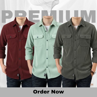 3 Pc Combo Corduroy Fabrics Double pocket long sleeve shirt