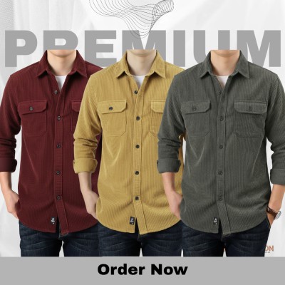 3 Pc Combo Corduroy Fabrics Double pocket long sleeve shirt