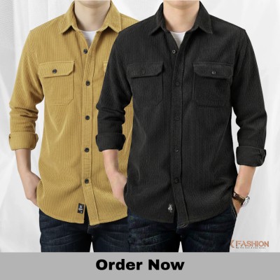 2 Pc Combo Corduroy Fabrics Double pocket long sleeve shirt