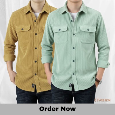 2 Pc Combo Corduroy Fabrics Double pocket long sleeve shirt