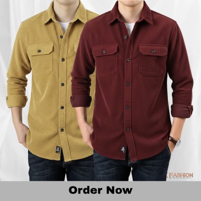 2 Pc Combo Corduroy Fabrics Double pocket long sleeve shirt