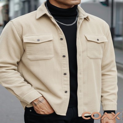Corduroy Fabrics Double pocket long sleeve shirt