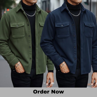 2 Pc Corduroy Fabrics Double pocket long sleeve shirt