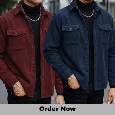 2 Pc Corduroy Fabrics Double pocket long sleeve shirt