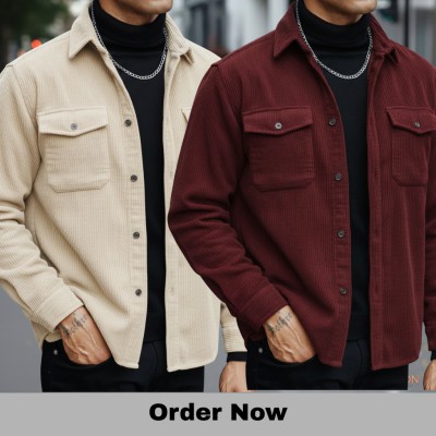 2 Pc Corduroy Fabrics Double pocket long sleeve shirt