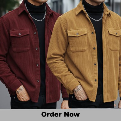 2 Pc Corduroy Fabrics Double pocket long sleeve shirt
