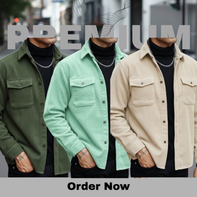 3 Pc Corduroy Fabrics Double pocket long sleeve shirt