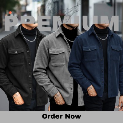 3 Pc Corduroy Fabrics Double pocket long sleeve shirt