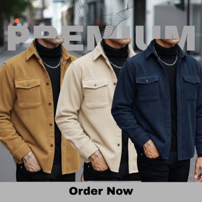 3 Pc Corduroy Fabrics Double pocket long sleeve shirt