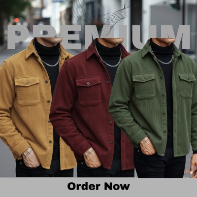 3 Pc Corduroy Fabrics Double pocket long sleeve shirt