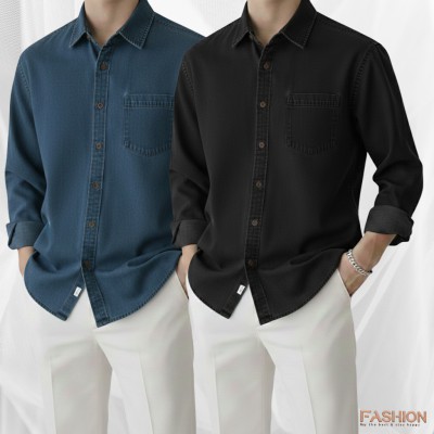 2 PC COMBO SINGLE POCKET DENIM SHIRT