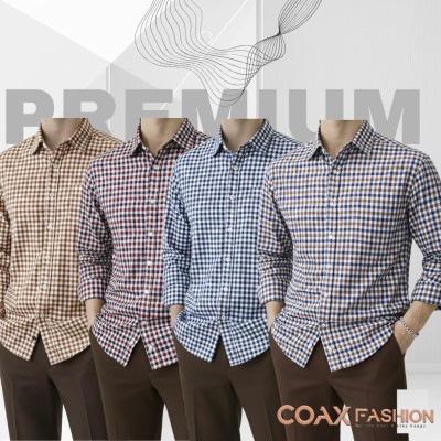 4 Pc Combo Men's Full Sleeve Grameen Check Shirt