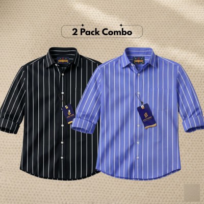 2 Pc Combo Men's Full Sleeve Premium Striped Shirt