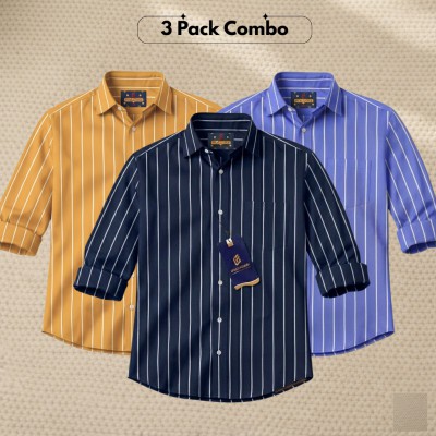 3 Pc Combo Men's Full Sleeve Premium Striped Shirt