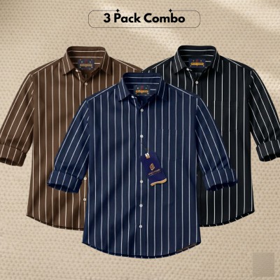 3 Pc Combo Men's Full Sleeve Premium Striped Shirt