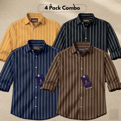 4 Pc Combo Men's Full Sleeve Premium Striped Shirt