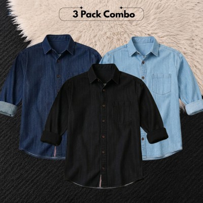 Three Pcs Premium Summer-Weight Denim Shirt